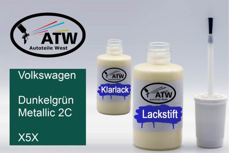 Volkswagen, Dunkelgrün Metallic 2C, X5X: 20ml Lackstift + 20ml Klarlack - Set, von ATW Autoteile West.